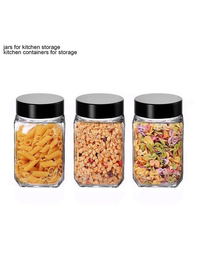 Brezzycloud Cubical Square 300ml Transparent Glass Jars & Containers for Kitchen, Cube Storage Glass Jar, 300 ml Each, Transparent Glass Jat with Black Color Plastic Airtight Lid (Set Of 12) - Image 5