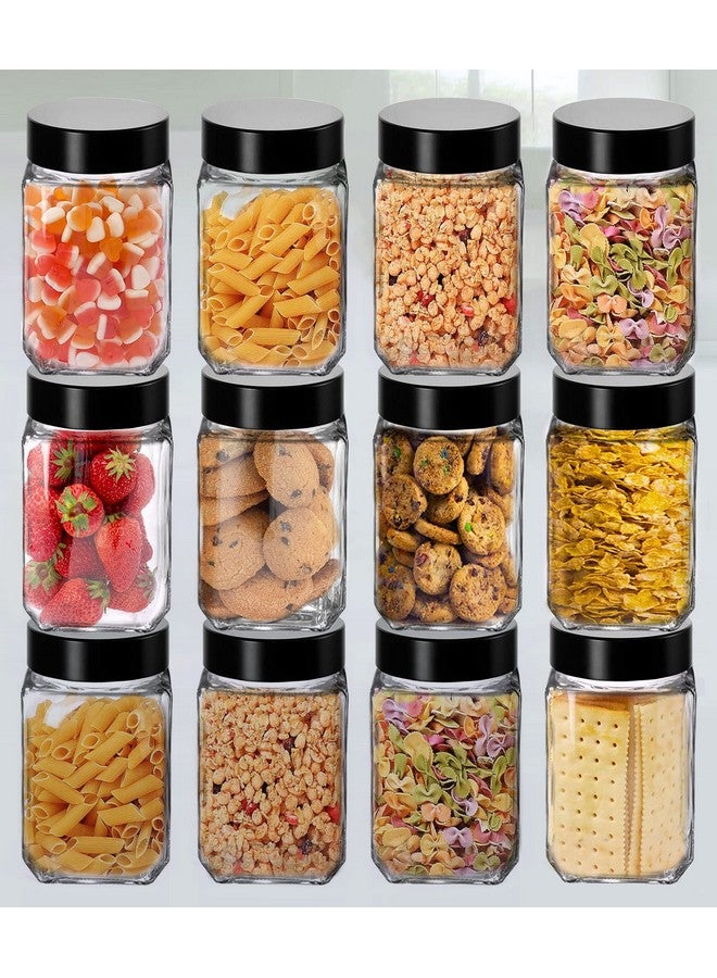 Brezzycloud Cubical Square 300ml Transparent Glass Jars & Containers for Kitchen, Cube Storage Glass Jar, 300 ml Each, Transparent Glass Jat with Black Color Plastic Airtight Lid (Set Of 12) - Image 1