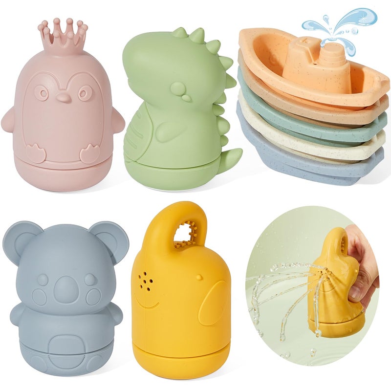 AMCHSURI Baby Bath Toys 9PCS Mold Free Bath Toys for Babies 612 Months Bathtub Water Toys with Easy Clean Silicone Bath Toy for Kids Ages 13 Safe Bath Boats Baby Shower Birthday Gifts for Babies Infant - Image 2