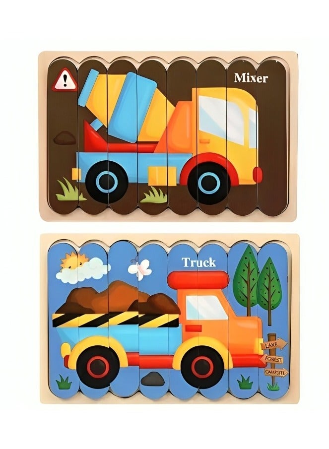Wooden 3D Jigsaw Puzzles Double Style for Toddlers, Teacher Parents Early Learning Support Tools, Montessori Motor and Sensory Skills Develop Toys, Ideal Kids Gift (Mixer & Truck Style) - Image 1