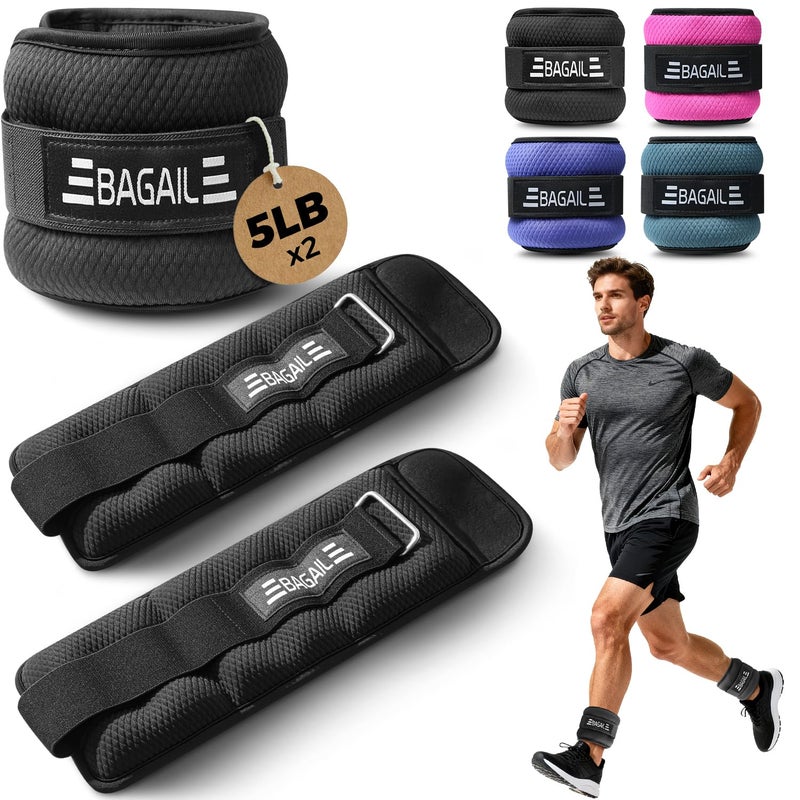 BAGAIL Ankle and Wrist Weights for Women & Men, 1 Pair 1/2/4/6/8/10 LBS Leg Weight with Sleek Design & Secure Fit, Arm Weighted Set for Walking, Running, Home Fitness & Physical Therapy - 10lb, Black - Image 1