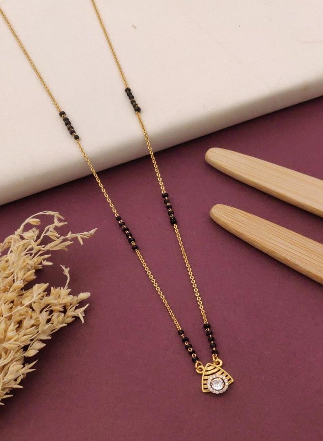 sweeply Elegant Mangalsutra with Black Beads & Round Stone Pendant for Women | Daily, Wear Traditional Jewelry, Best Birthday Gift, perfect for Anniversary gift, Mother's Day gift, Valentine Giftt, Gift for Diwali - Image 2