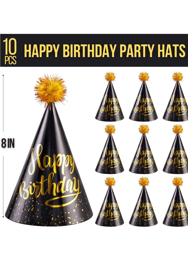SYOSI Birthday Party Hats Fun Celebration Kit of 10 Black and Gold Happy Cone for Kids Supplies Decorations  - Image 4