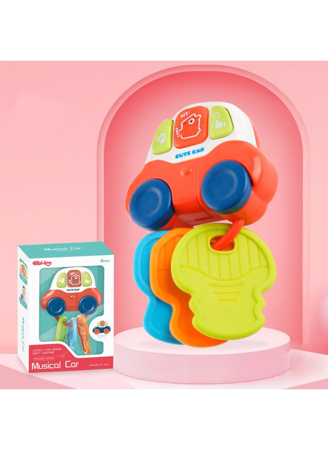 Cartoon Car Baby Teeth Drain Sensory Activity Toy Set With Musical Chew Car Key For Young-Color:Red  - Image 4
