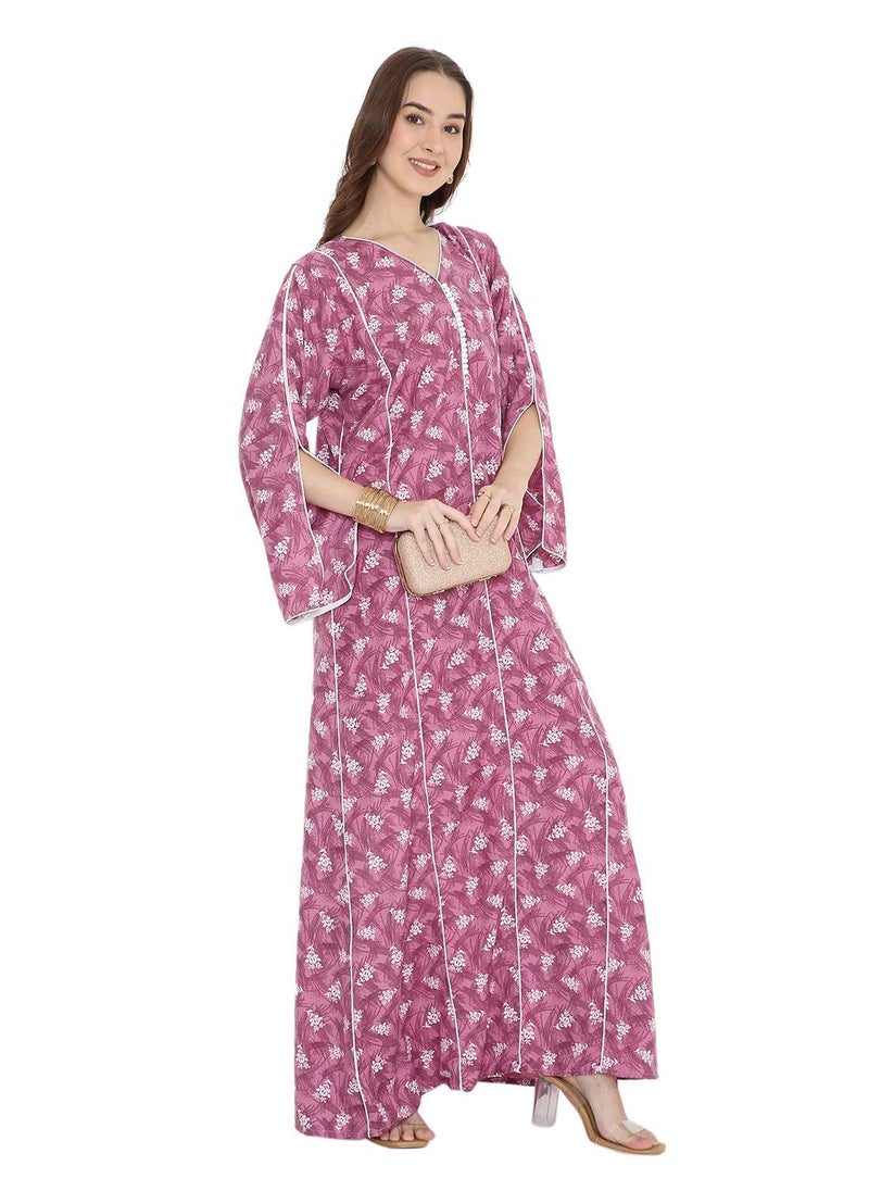 HANA & SARA UNIQUE PRINTED MODEST LONG SLEEVES ARABIC KAFTAN FARASHA JALABIYA DRESSES  - Image 1