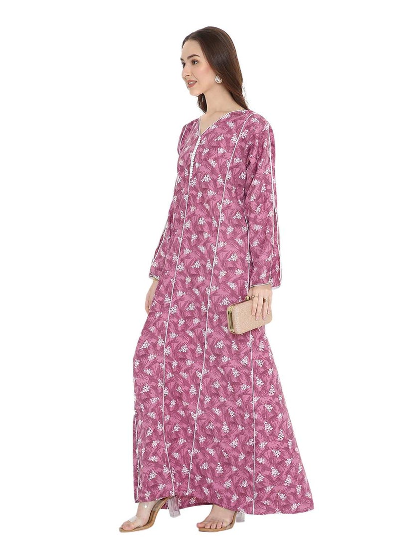 HANA & SARA UNIQUE PRINTED MODEST LONG SLEEVES ARABIC KAFTAN FARASHA JALABIYA DRESSES  - Image 5