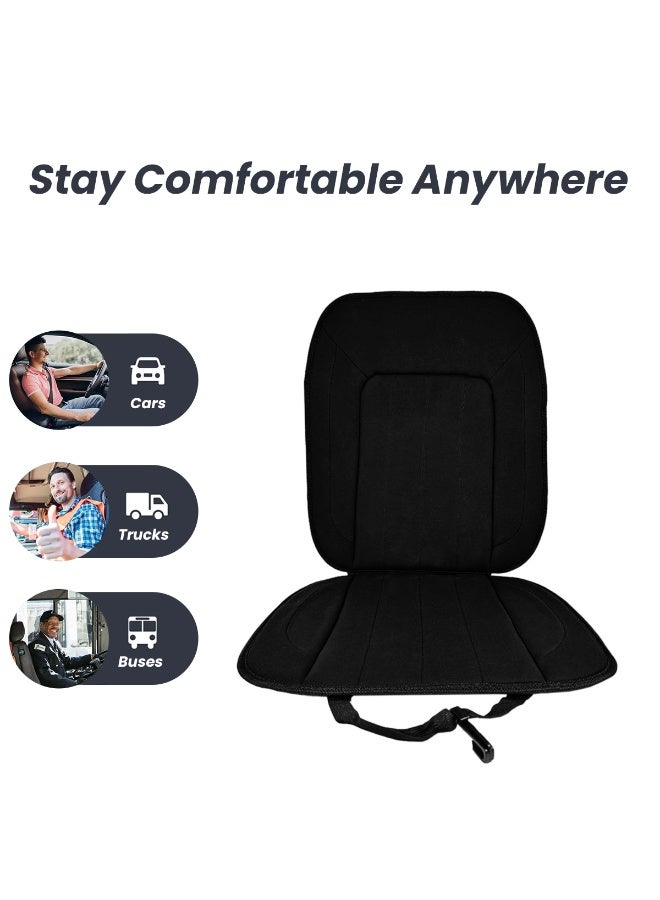 3XR Universal Car Seat Cushion with Back Support Full Seat & Back Cushion Pad Ergonomic Car Seat Comfort Cushion Adjustable Elastic Strap & Clip Back Pain Relief Seat Cushion for Cars, Trucks, Buses Black - Model 4905 - Image 2