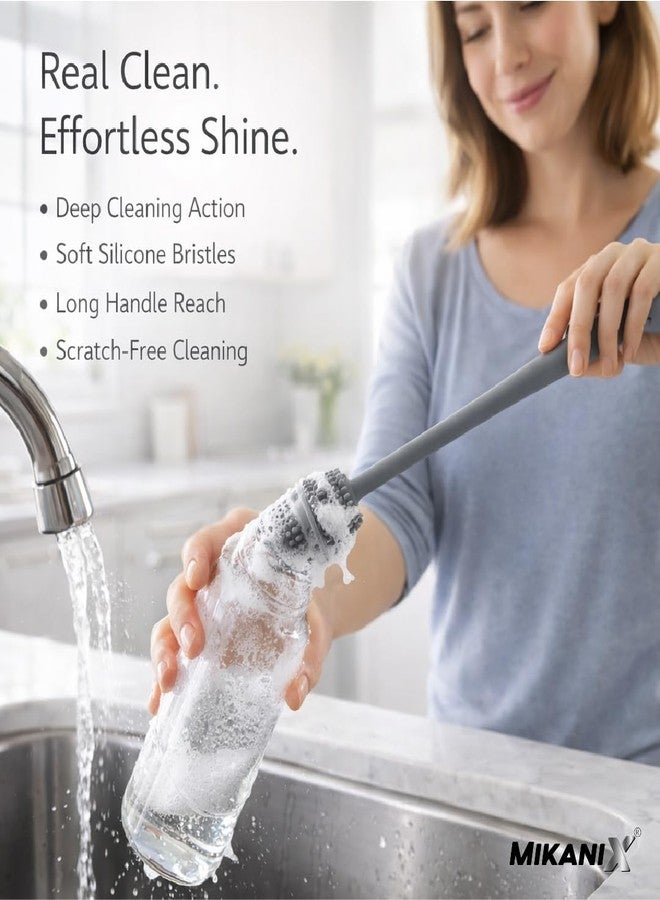 MIKANIX Silicone Bottle Cleaning Brush with Long Handle | Flexible Deep Cleaning Brush for Water Bottles |Baby Bottles, Flasks & Glassware | Reusable Kitchen | Bottles Cleaner (Pack of 1) - Image 4