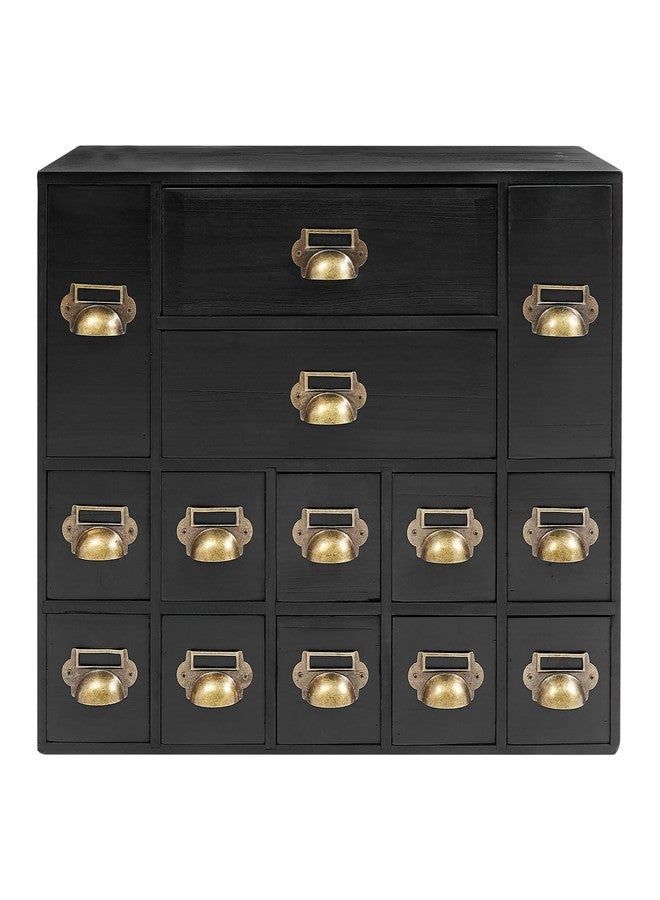 sjcdicnj Vintage Medicine Cabinet with 14 Drawers, Wood Chinese Apothecary Cabinet with Drawers & Labels, Library Card Catalog Cabinet Desktop Medicine Cabinet Organizer Herbar (Black) - Image 5