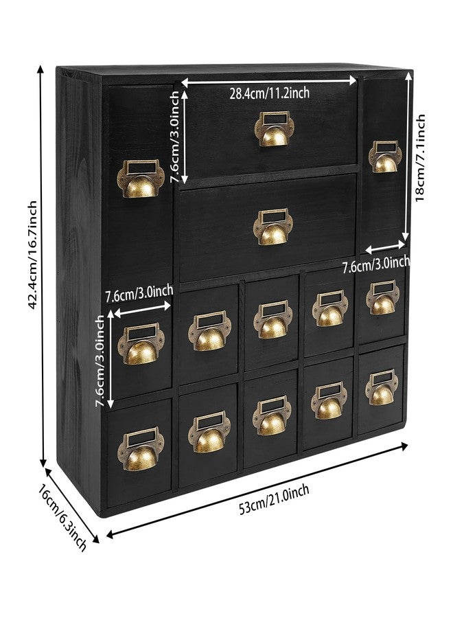 sjcdicnj Vintage Medicine Cabinet with 14 Drawers, Wood Chinese Apothecary Cabinet with Drawers & Labels, Library Card Catalog Cabinet Desktop Medicine Cabinet Organizer Herbar (Black) - Image 4