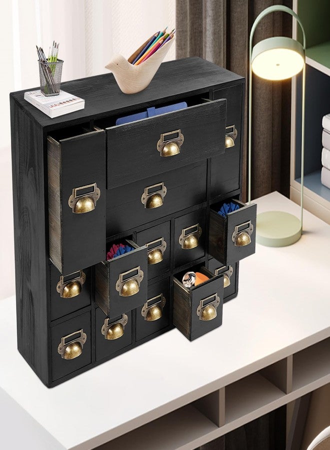 sjcdicnj Vintage Medicine Cabinet with 14 Drawers, Wood Chinese Apothecary Cabinet with Drawers & Labels, Library Card Catalog Cabinet Desktop Medicine Cabinet Organizer Herbar (Black) - Image 3