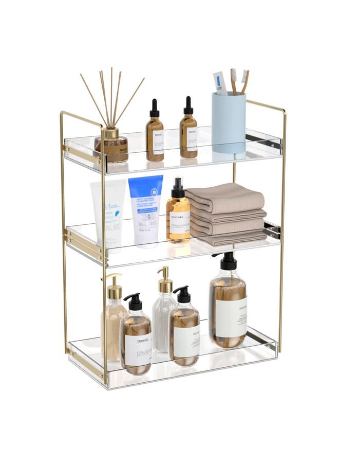 NPPLUS Bathroom Countertop Organizer, 3 Tier Acrylic Tray Vanity Counter Skincare Organizer Shelf, Kitchen Under Sink Standing Rack, Home Storage Holder for Lotion Makeup Cosmetics Perfume Spice, Gold - Image 1