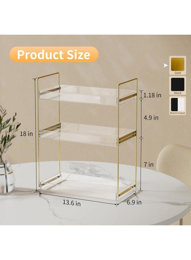 NPPLUS Bathroom Countertop Organizer, 3 Tier Acrylic Tray Vanity Counter Skincare Organizer Shelf, Kitchen Under Sink Standing Rack, Home Storage Holder for Lotion Makeup Cosmetics Perfume Spice, Gold - Image 2