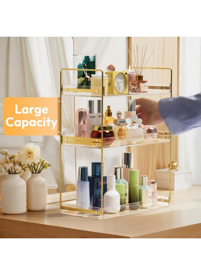 NPPLUS Bathroom Countertop Organizer, 3 Tier Acrylic Tray Vanity Counter Skincare Organizer Shelf, Kitchen Under Sink Standing Rack, Home Storage Holder for Lotion Makeup Cosmetics Perfume Spice, Gold - Image 5