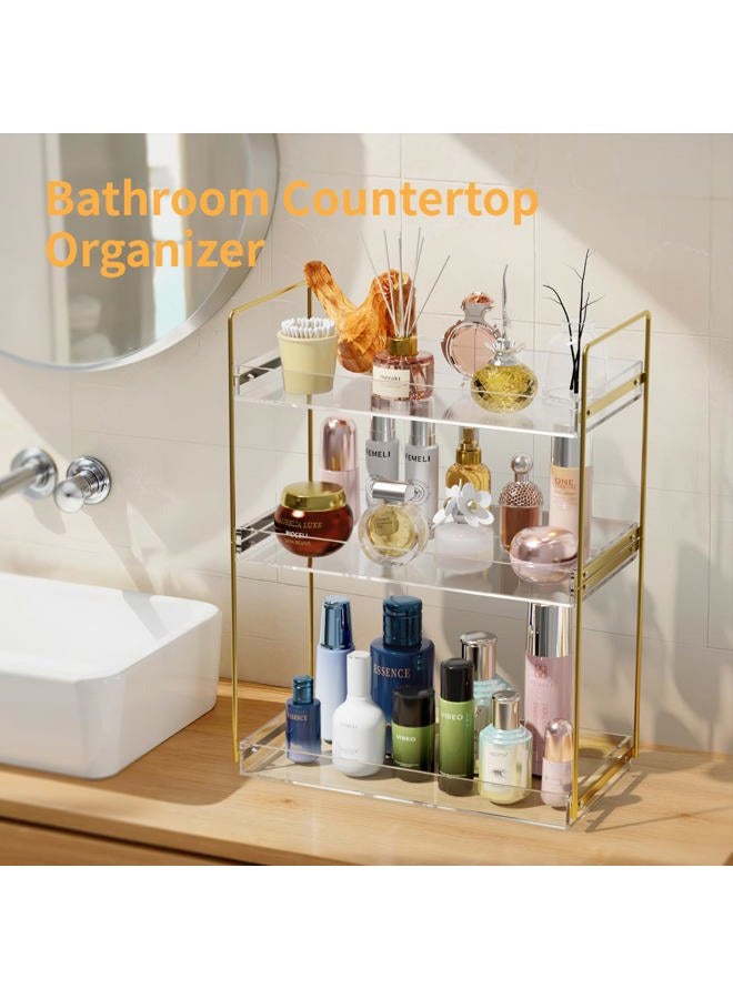 NPPLUS Bathroom Countertop Organizer, 3 Tier Acrylic Tray Vanity Counter Skincare Organizer Shelf, Kitchen Under Sink Standing Rack, Home Storage Holder for Lotion Makeup Cosmetics Perfume Spice, Gold - Image 4