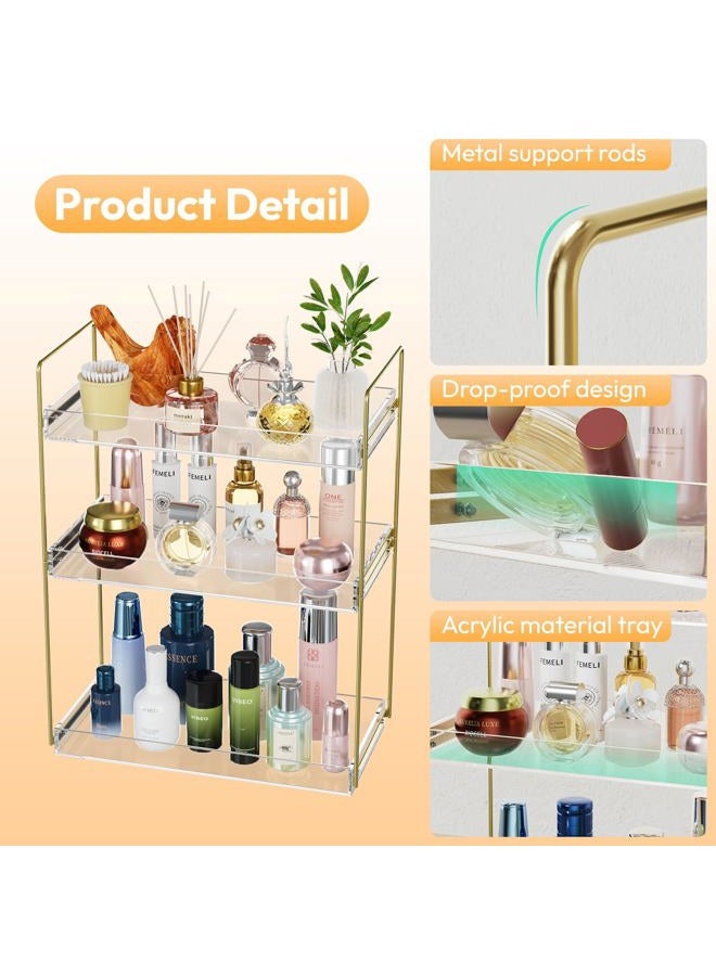 NPPLUS Bathroom Countertop Organizer, 3 Tier Acrylic Tray Vanity Counter Skincare Organizer Shelf, Kitchen Under Sink Standing Rack, Home Storage Holder for Lotion Makeup Cosmetics Perfume Spice, Gold - Image 3