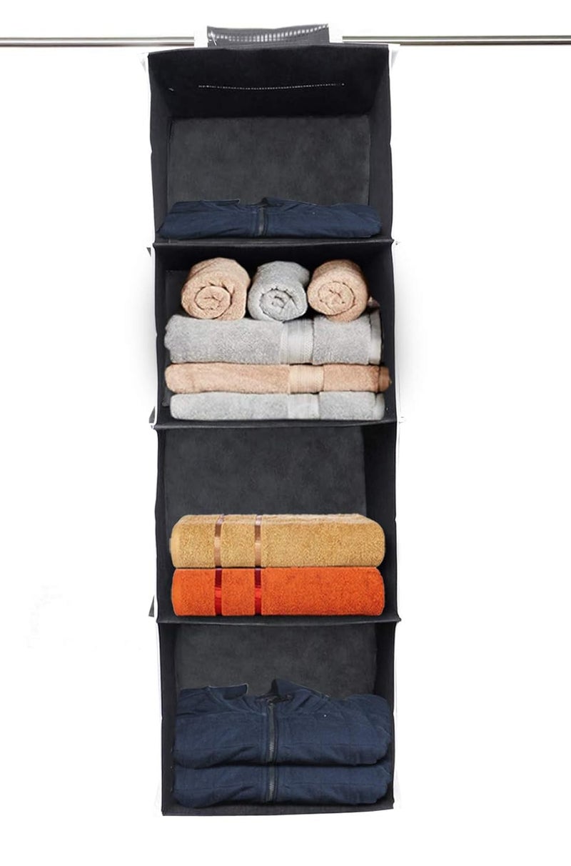 Kuber Industries Non Woven Hanging 4 Shelves Foldable WardrobeCloset Cloth Organizer BlackKULUG15328 - Image 1