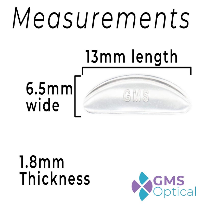 GMS GMS Optical 1.8 Reg Thick / 13mm Short Length - Kids Small Adhesive Anti-Slip Contoured Silicone Eyeglass Nose Pads - Perfect for Kids Glasses and Smaller Frames (13mm x 6.5mm x 1.8mm)(5 Pair)(Clear)  - Image 3
