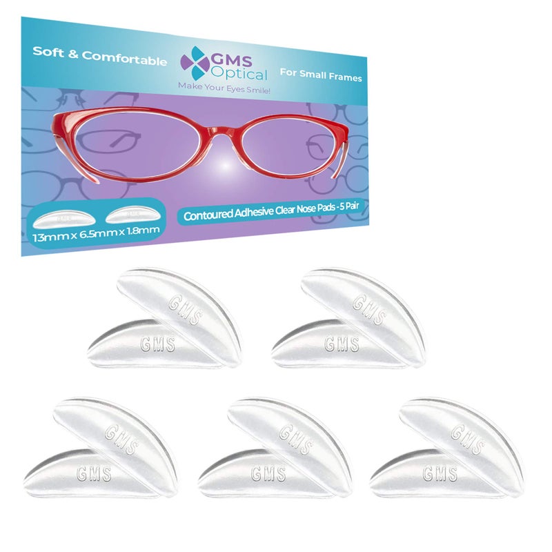 GMS GMS Optical 1.8 Reg Thick / 13mm Short Length - Kids Small Adhesive Anti-Slip Contoured Silicone Eyeglass Nose Pads - Perfect for Kids Glasses and Smaller Frames (13mm x 6.5mm x 1.8mm)(5 Pair)(Clear)  - Image 1