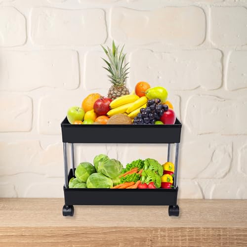 Leaffybezz Kitchen Trolley with Wheels, 2 Layer Kitchen Organizer Accessories Items & Storage Onion Potato Rack, Vegetable Basket for Kitchen Storage (Black) - Image 5