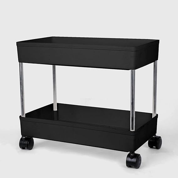Leaffybezz Kitchen Trolley with Wheels, 2 Layer Kitchen Organizer Accessories Items & Storage Onion Potato Rack, Vegetable Basket for Kitchen Storage (Black) - Image 2