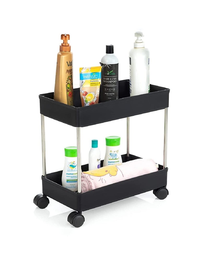 Leaffybezz Kitchen Trolley with Wheels, 2 Layer Kitchen Organizer Accessories Items & Storage Onion Potato Rack, Vegetable Basket for Kitchen Storage (Black) - Image 1