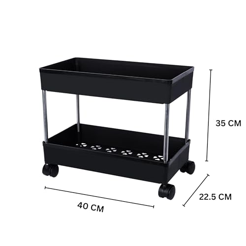 Leaffybezz Kitchen Trolley with Wheels, 2 Layer Kitchen Organizer Accessories Items & Storage Onion Potato Rack, Vegetable Basket for Kitchen Storage (Black) - Image 3