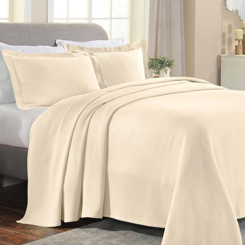 Superior Solitaire Cotton 2 Piece Bedspread Set Home Bed Decor Decorative Textured Bed Spread 1 Pillow Sham Airy Blanket Matelasse Coverlet Bedding AllSeason Accent Blanket Twin Ivory