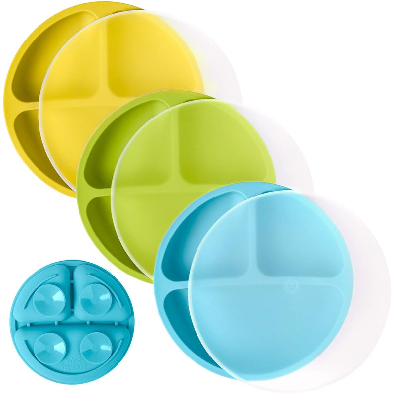WeeSprout Suction Plates with Lids for Babies & Toddlers - 100% Silicone, Dinnerware Stays Put, Divided Design for Picky Eaters, Microwave & Dishwasher Friendly, 3 Pack - Image 1