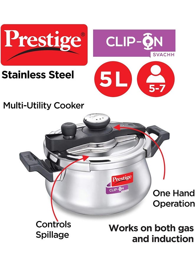 Prestige Svachh Clip-on 5 Litre Stainless Steel Pressure Handi - Image 2