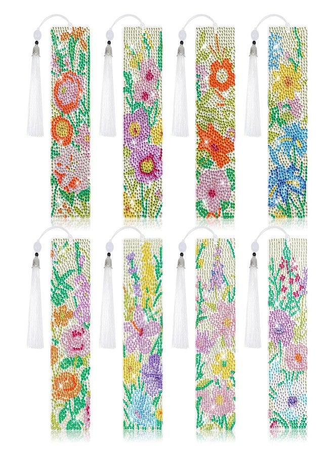 cnomg Flower Diamond Art Bookmarks 8 Pcs 5D Diamond Painting Bookmarks with Tassels for Graduation Birthday Reader Gifts - Image 1