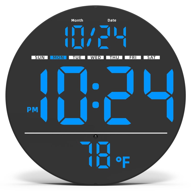 Digital Wall Clock with Large LED Display Date Temperature AutoBrightness  Small PLUGIN Clock  Modern Electric Wall Clock for Bedroom Classroom Living Room Home Office Farmhouse  Blue