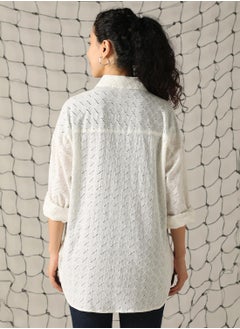 Hubberholme Women's Off White 100% Cotton Embroidered Button Down Shirt  - Image 3