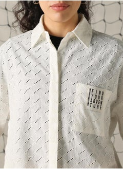 Hubberholme Women's Off White 100% Cotton Embroidered Button Down Shirt  - Image 4