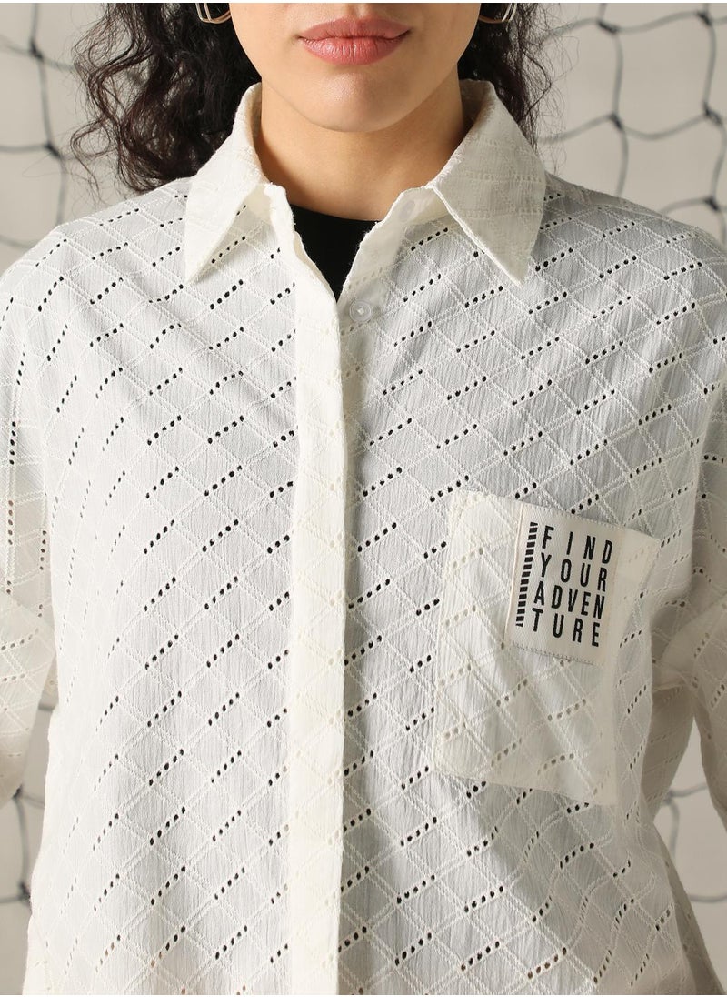 Hubberholme - Women's Off White 100% Cotton Embroidered Button Down Shirt - Image 1