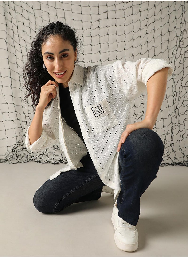 Hubberholme - Women's Off White 100% Cotton Embroidered Button Down Shirt - Image 1