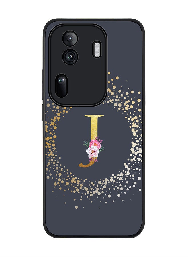Stylizedd Rugged Black Edge Case for Oppo Reno11 Pro, Slim fit Case Thin Cover -  Custom Monogram Initial Letter Floral Pattern Alphabet - J  (Grey ) - Image 1