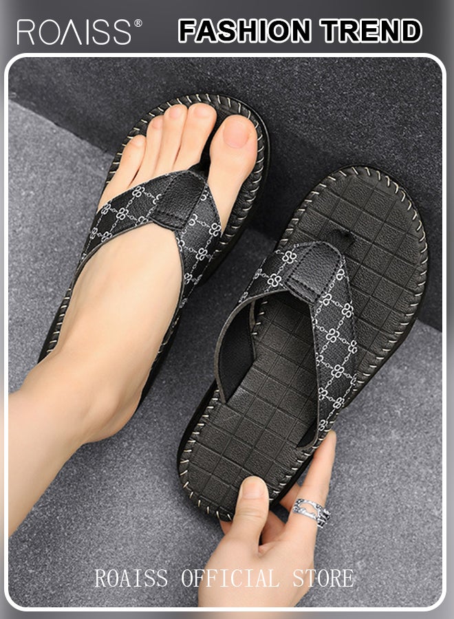 رويس شبشب رجالي كاجوال مفتوح الأصابع، مناسب ومتين للصيف للارتداء اليومي، صندل شاطئ غير قابل للانزلاق ومقاوم للتآكل بنقوش سوداء - Image 2