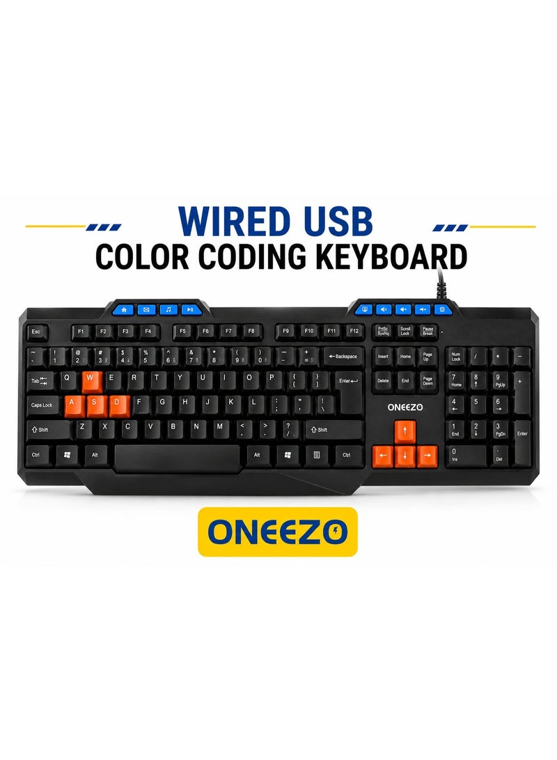 أونيزو لوحة مفاتيح ONEEZO Ctrl 19 سلكية USB بترميز لوني | لوحة مفاتيح كاملة الحجم باللغتين الإنجليزية والعربية مع مفاتيح وسائط متعددة - Image 1