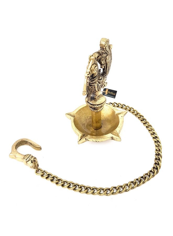 Two Moustaches Handmade Ethnic Peacock Design 5 Oil Wick Brass Hanging Diya, Brass Diyas for Decoration, Standard, Pack of 1 - Image 2