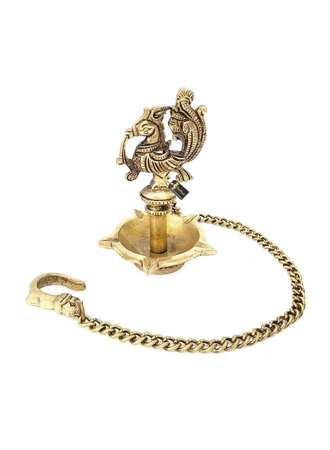 Two Moustaches Handmade Ethnic Peacock Design 5 Oil Wick Brass Hanging Diya, Brass Diyas for Decoration, Standard, Pack of 1 - Image 3