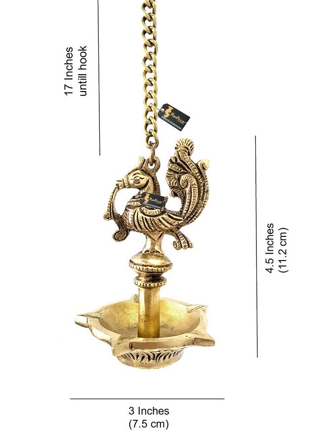 Two Moustaches Handmade Ethnic Peacock Design 5 Oil Wick Brass Hanging Diya, Brass Diyas for Decoration, Standard, Pack of 1 - Image 4