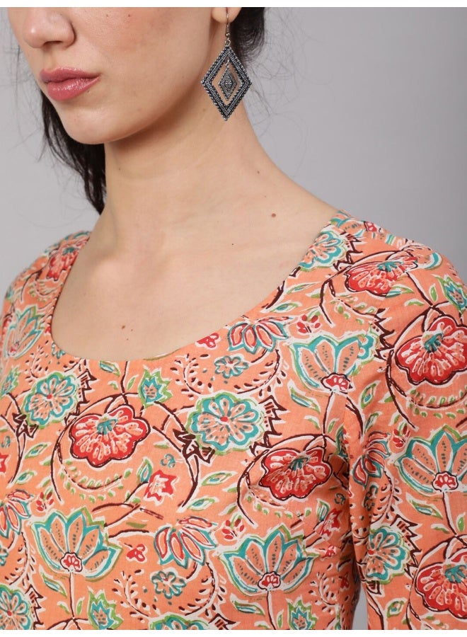 AKS Peach Floral Print Short Dress  - Image 2