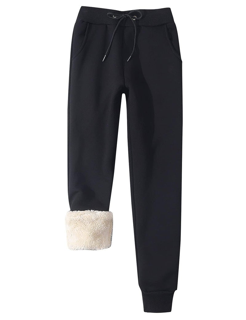 Gihuo Women's Winter Fleece Pants Sherpa Lined Sweatpants Active Running Jogger Pants (US, Alpha, Large, Regular, Regular, 02 Black(Ribbed Leg)) - Image 1