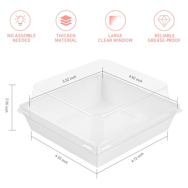 Ocmoiy Small Charcuterie Boxes with Clear Lids, To Go Paper Disposable Food Containers, 5 Inches Bakery Dessert Boxes for Sandwich, Cookie, Pastry, Cake Slice (White, 50ct) - Image 2