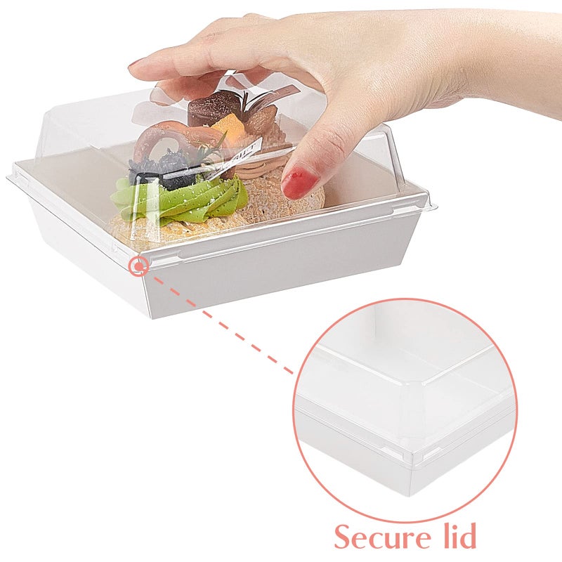 Ocmoiy Small Charcuterie Boxes with Clear Lids, To Go Paper Disposable Food Containers, 5 Inches Bakery Dessert Boxes for Sandwich, Cookie, Pastry, Cake Slice (White, 50ct) - Image 3