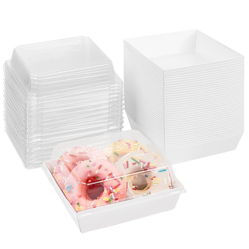 Ocmoiy Small Charcuterie Boxes with Clear Lids, To Go Paper Disposable Food Containers, 5 Inches Bakery Dessert Boxes for Sandwich, Cookie, Pastry, Cake Slice (White, 50ct) - Image 1