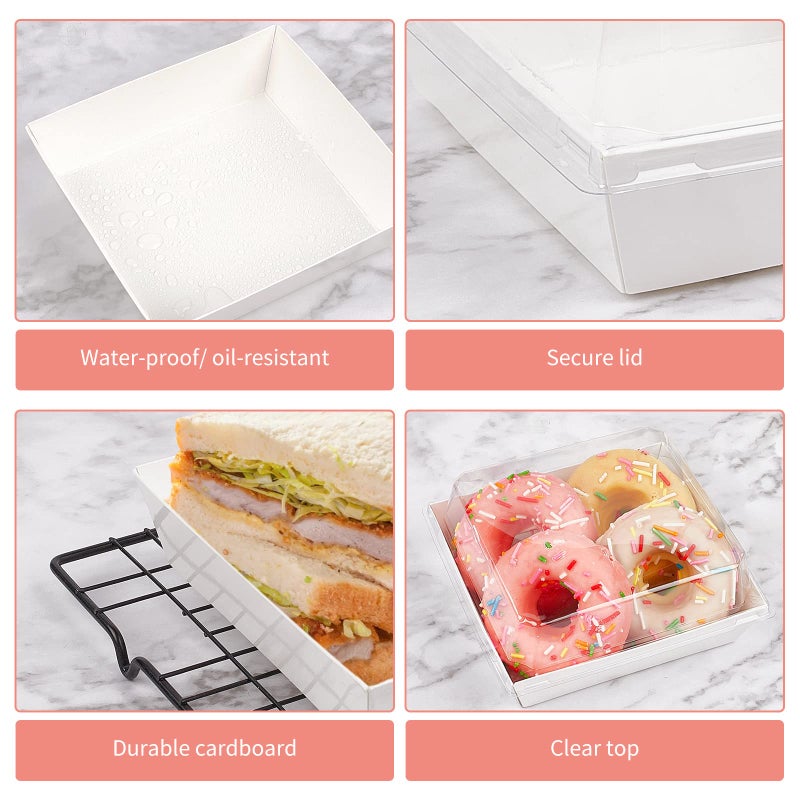 Ocmoiy Small Charcuterie Boxes with Clear Lids, To Go Paper Disposable Food Containers, 5 Inches Bakery Dessert Boxes for Sandwich, Cookie, Pastry, Cake Slice (White, 50ct) - Image 4