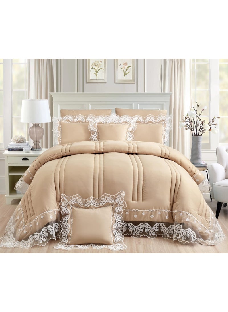 مارك مفرش سرير  نفر ونص بتصميم الدانتيل  ليضيف الجمال والاناقة لديكور غرفتك ، 5 قطع مقاس اللحاف 170*220 سم - Image 1