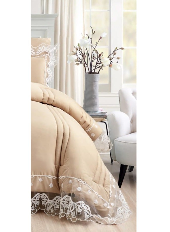 مارك مفرش سرير  نفر ونص بتصميم الدانتيل  ليضيف الجمال والاناقة لديكور غرفتك ، 5 قطع مقاس اللحاف 170*220 سم - Image 3